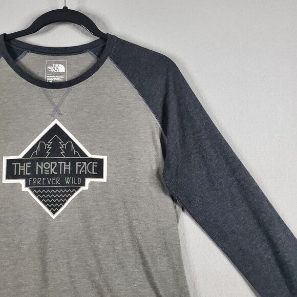 The North Face TNF T-Shirt Womens L FOREVER WILD Tenaya Baseball Raglan Tee Gray - Picture 2 of 9